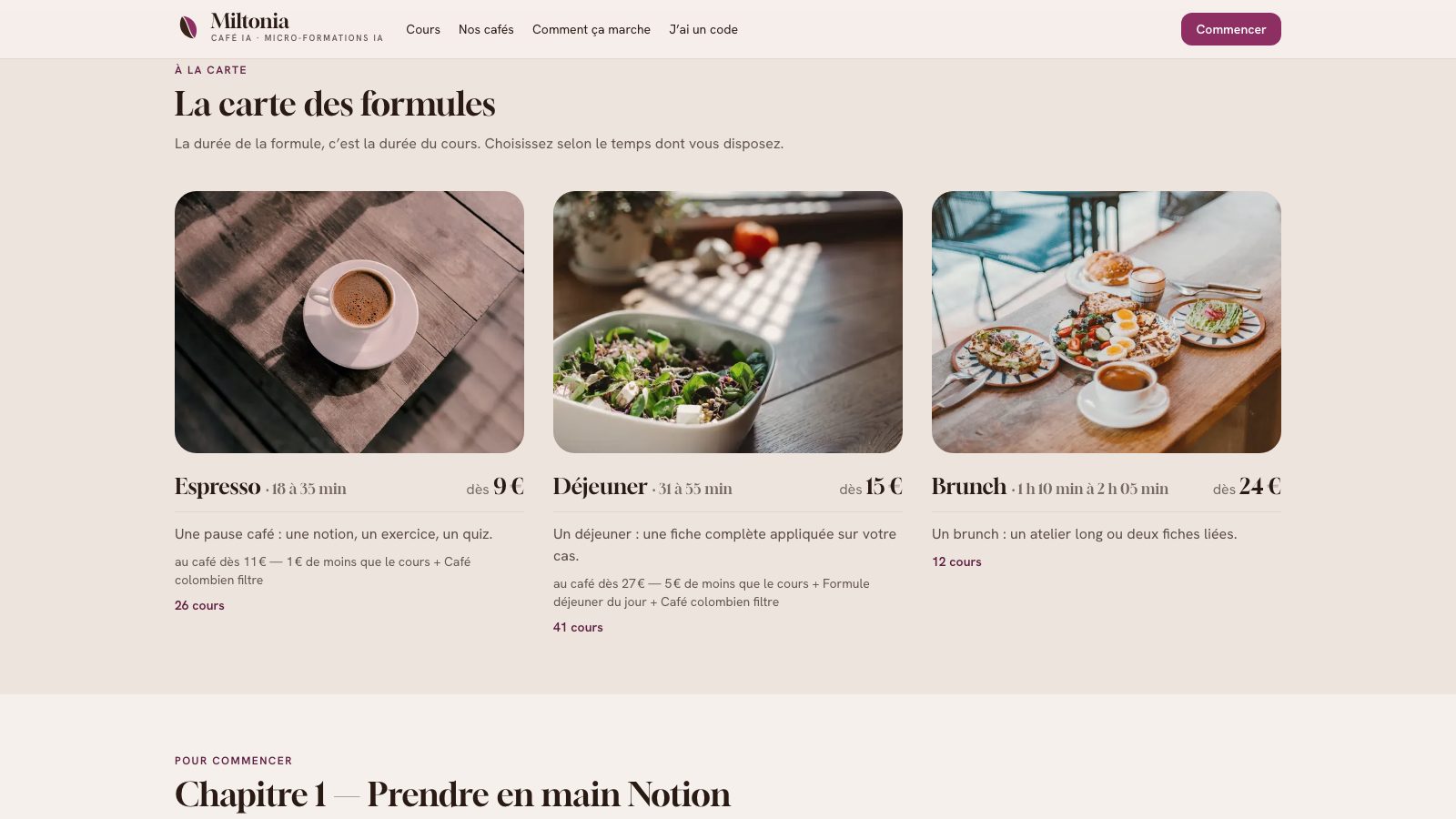 Café IA : la carte des formules